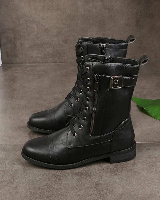 Bottes Femme Bout Rond Fermeture Éclair Latérale Cuir Orthopédique