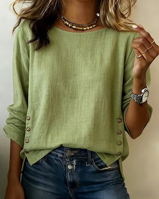 Haut Décontracté Col Rond Design Bouton