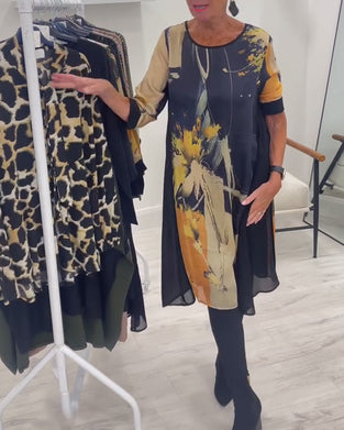 Robe À Col Rond Et Imprimé Rétro