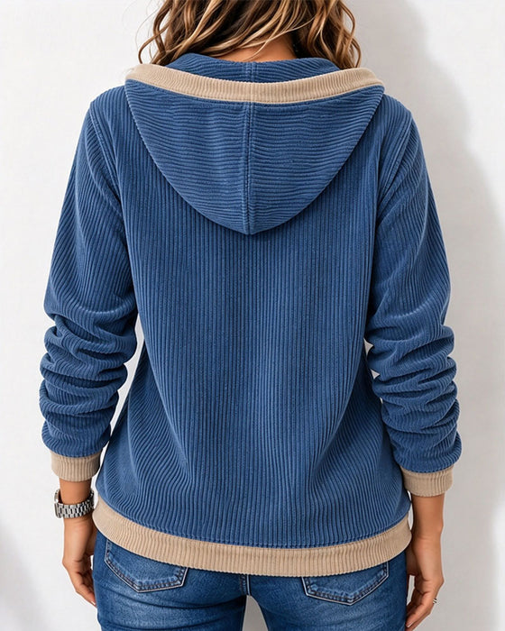 Sweatshirt Velours Côtelé Attacher Capuche