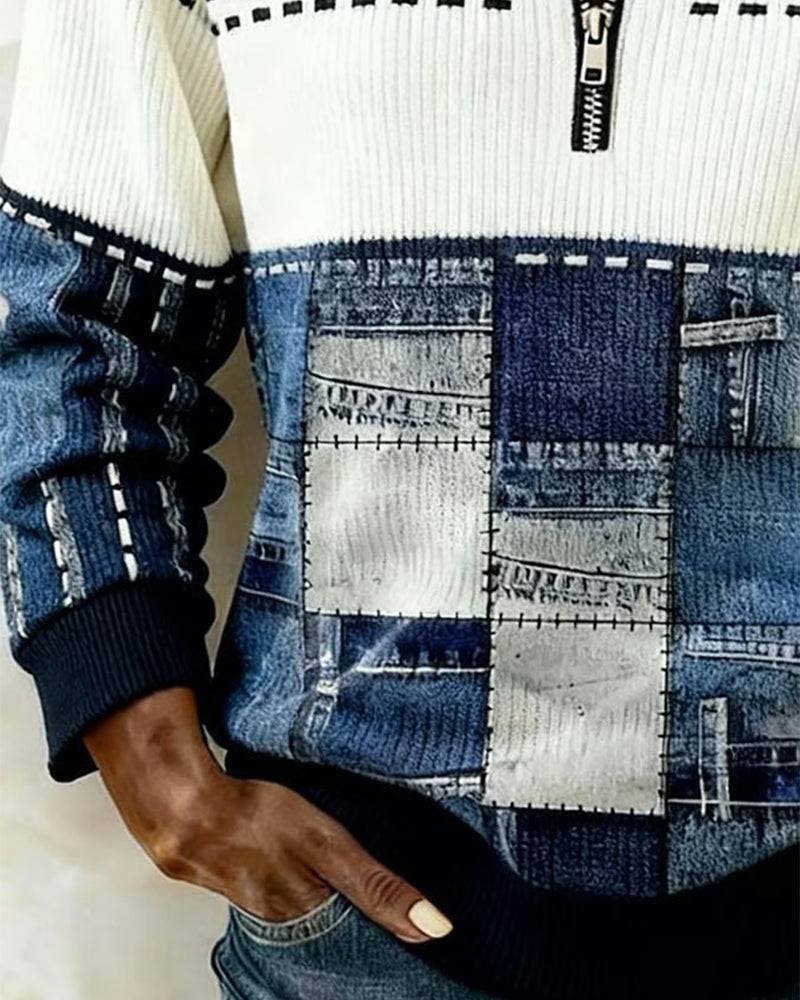 Sweat Vintage À Col Avec Demi-Fermeture Éclair