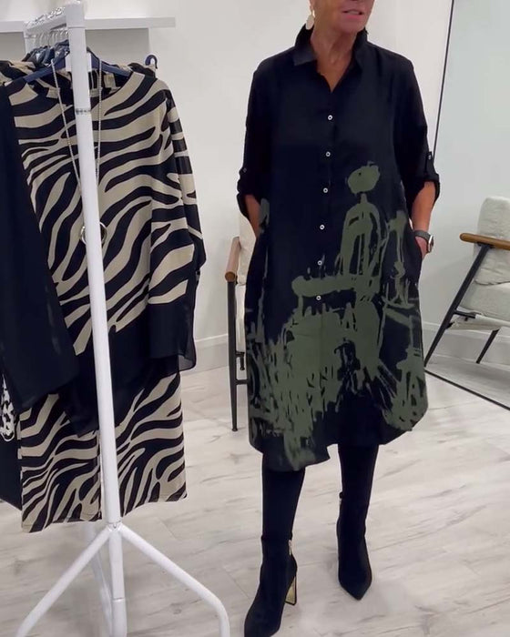 Robe décontractée à imprimé contrasté et boutons à revers