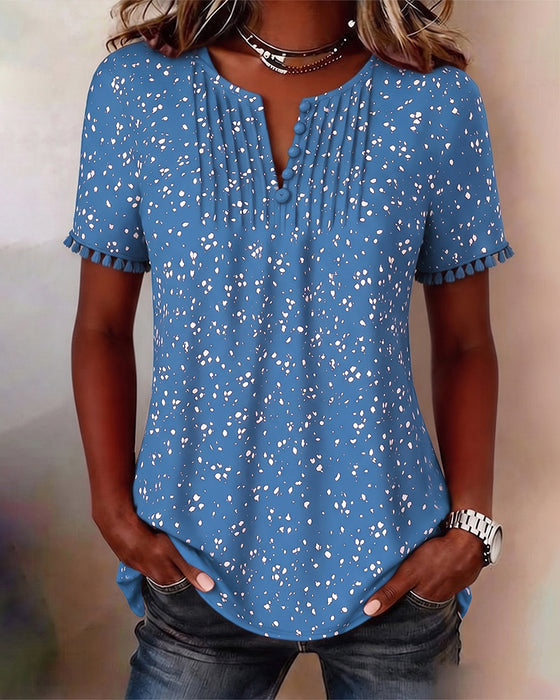 Blouse Point Blanc Frange Manches Courtes