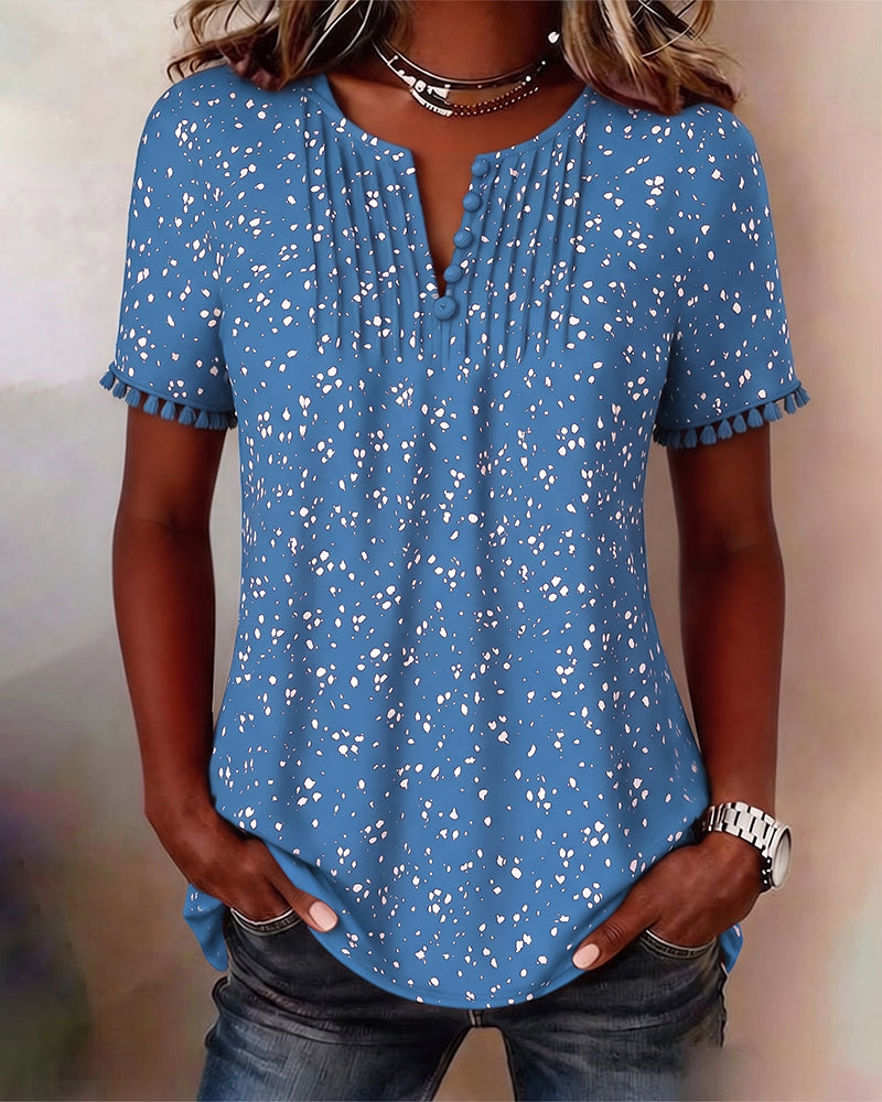 Blouse Point Blanc Frange Manches Courtes