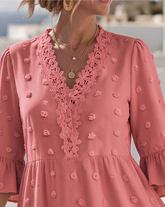 Robe Col V Dentelle Patchwork