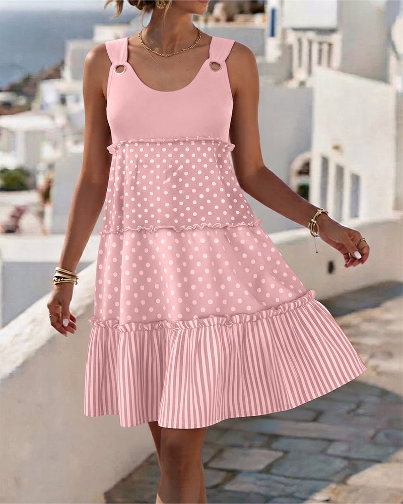 Robe Pois Raye À Volants Spaghetti