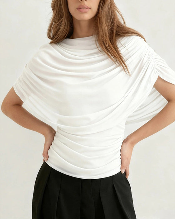 Blouse Mesh Foulard Col Drapé Slim Fit