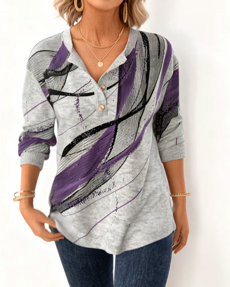 Sweat-Shirt Col Henley Imprimé