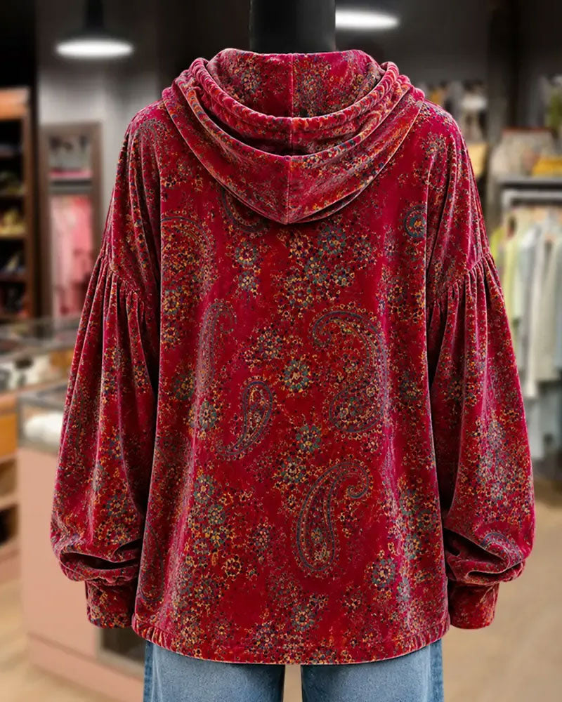Hoodie Paisley Imprimé Velours