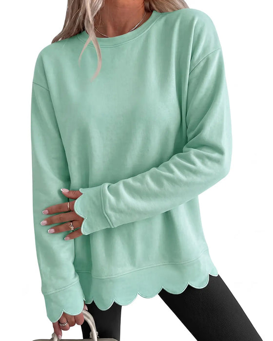 Sweatshirt Scallop Trim Décontracté