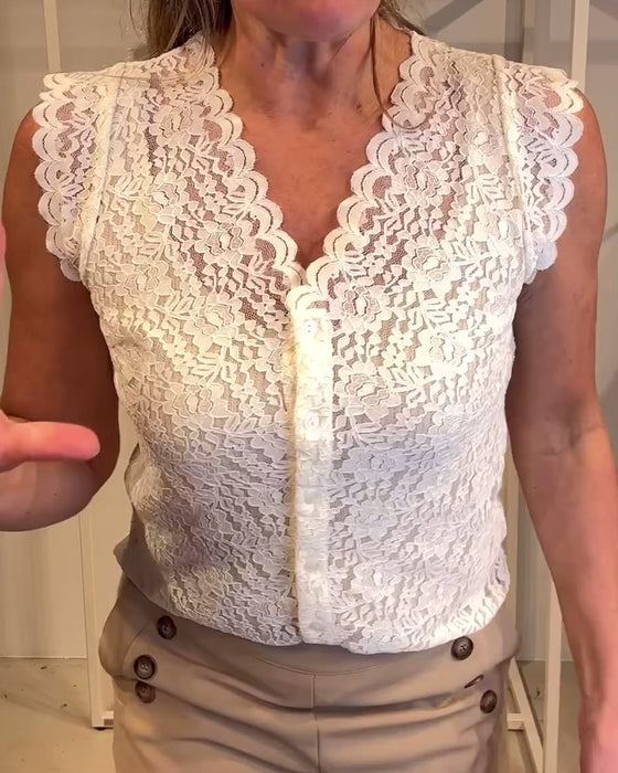 Débardeur élégant sans manches en dentelle avec col en V