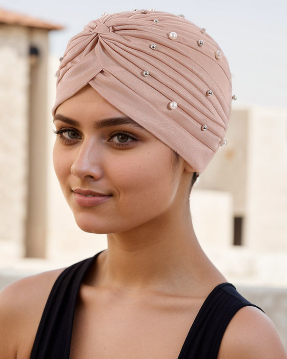 Chapeau Perle Plissé Pré-Noué Turban