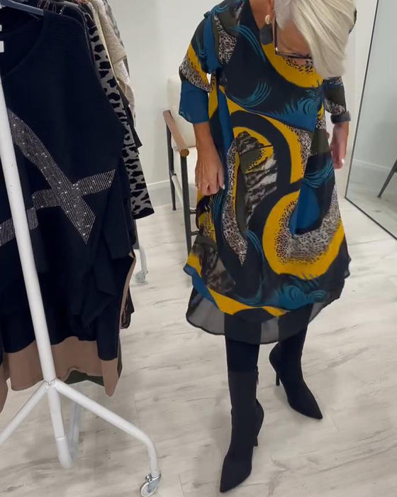 Robe Élégante Imprimée À Col Rond