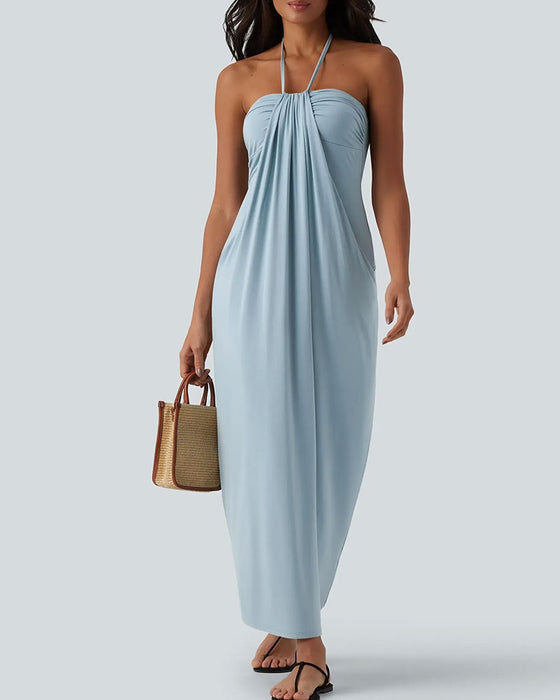 Robes Halter Drapé Longue