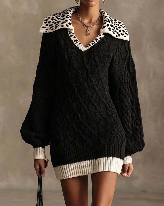 Robe Manches Longues Revers Pull