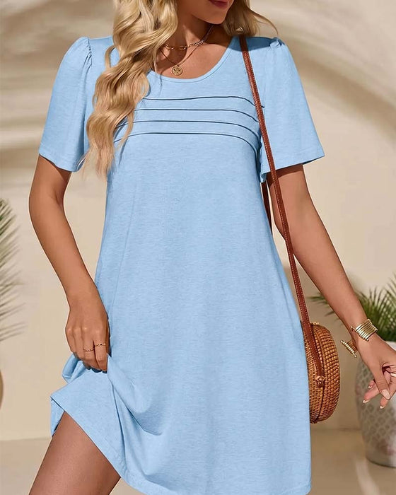 Robe Volant Manche Courte Col Rond