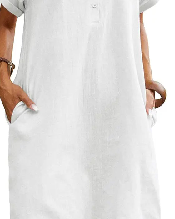 Robe Col Bouton Fente Manches Courtes Décontractée
