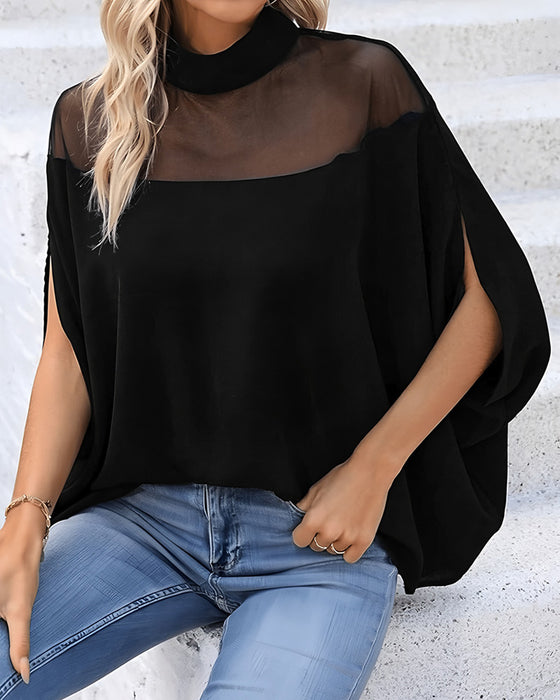 Blouse Transparente Épaules Dégagées Manche Dolman