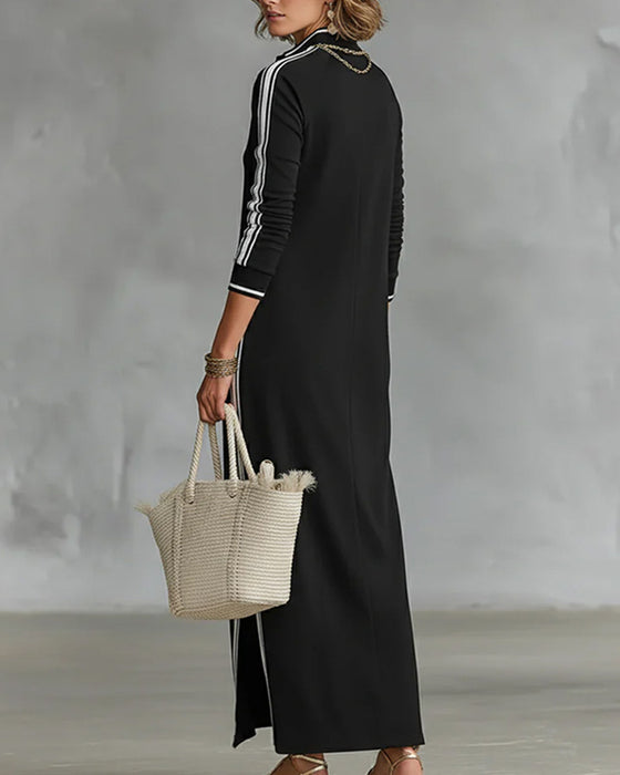Robe Contraste Bouton Col V