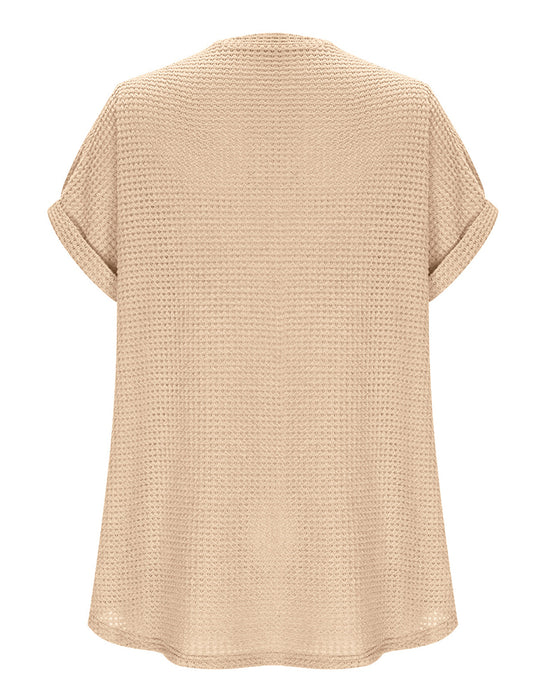 T-Shirt Femme Maille Gaufrée Col V Décontracté Été