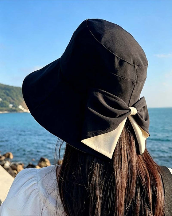 Chapeau Femmes Large Bord Pliable Nœud Soleil