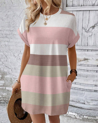 Robe À Manches Courtes À Rayures Décontractée