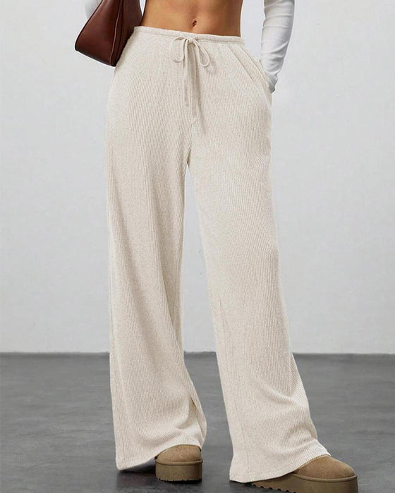Pantalon Solide Cordon Coupe Large Long