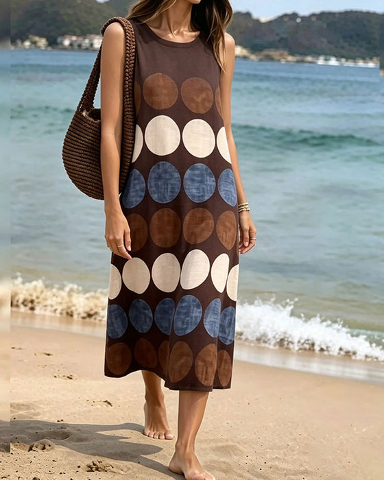 Robe Décontractée, À Pois, Sans Manches