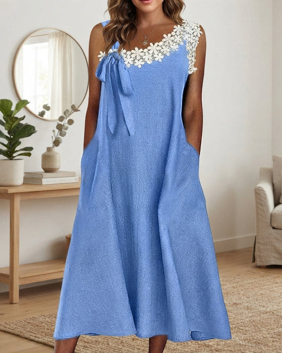 Robe Une Épaule Bretelle Spaghetti Cravate Poche