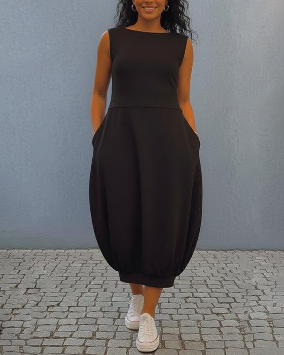 Robe Sans Manches Unie Lanterne