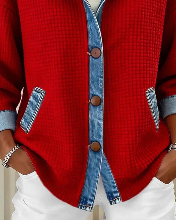 Manteau Capuche Bouton Denim Patchwork