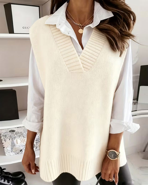 Pull Col V Unie Gilet Sans Manches