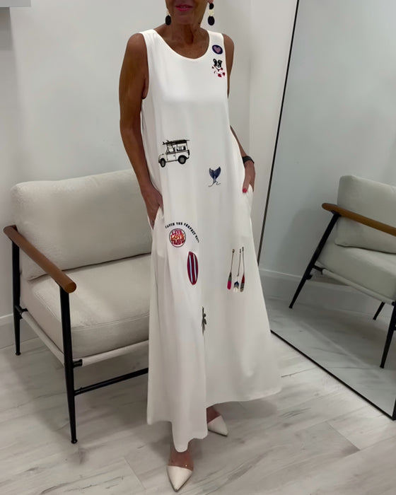 Robe Sans Manches Nouveauté Imprimé Décontracté