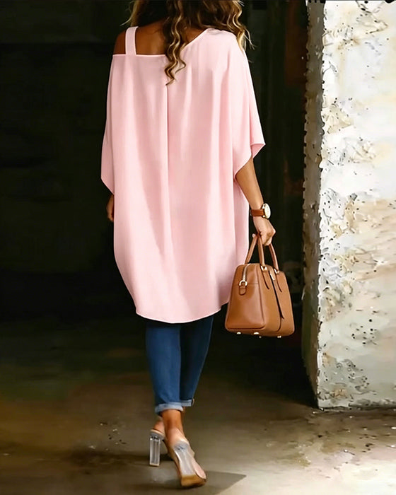 Blouse Asymétrique Épaule Dénudée Unie Décontractée