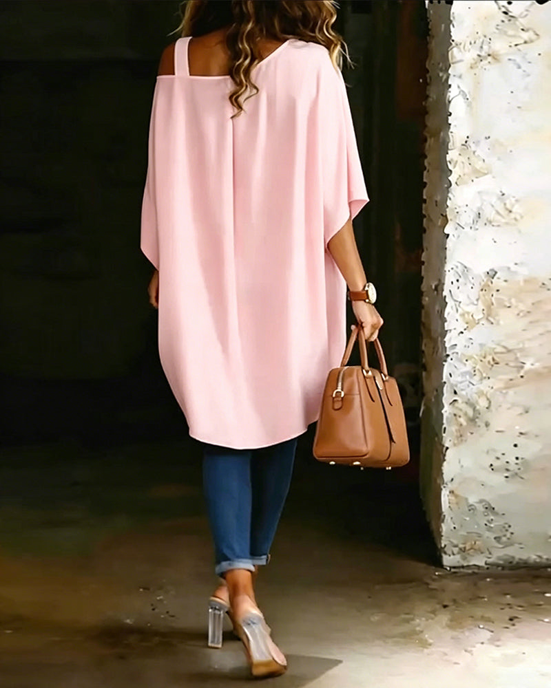 Blouse Asymétrique Épaule Dénudée Unie Décontractée