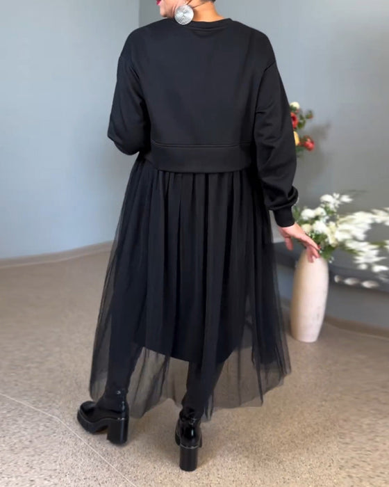 Robe élégante de couleur unie avec coutures en maille irrégulière
