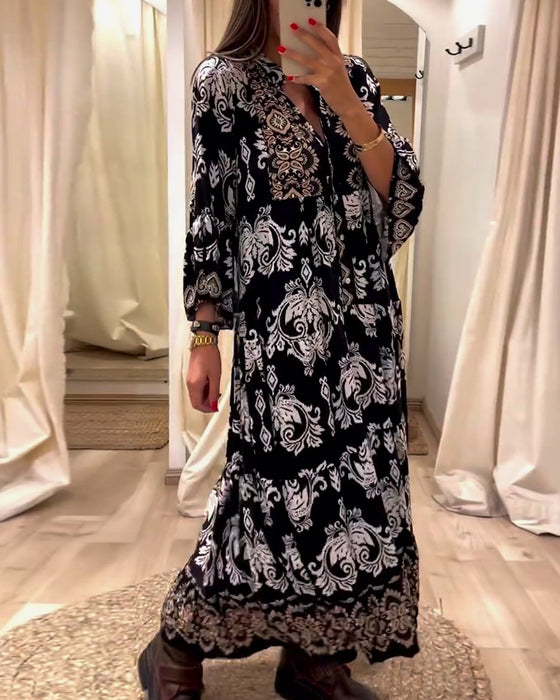 Robe ample plissée à imprimé vintage