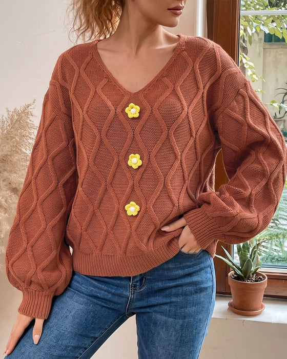 Pullover Manche Lanterne Argyle Mode Tricoté