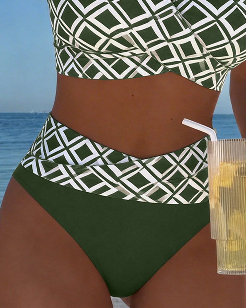 Maillot De Bain Deux Pièces Style Soutien-Gorge À Motif Diamant