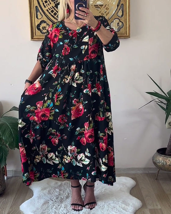 Robe Ample Oversize Col Rond Imprimée