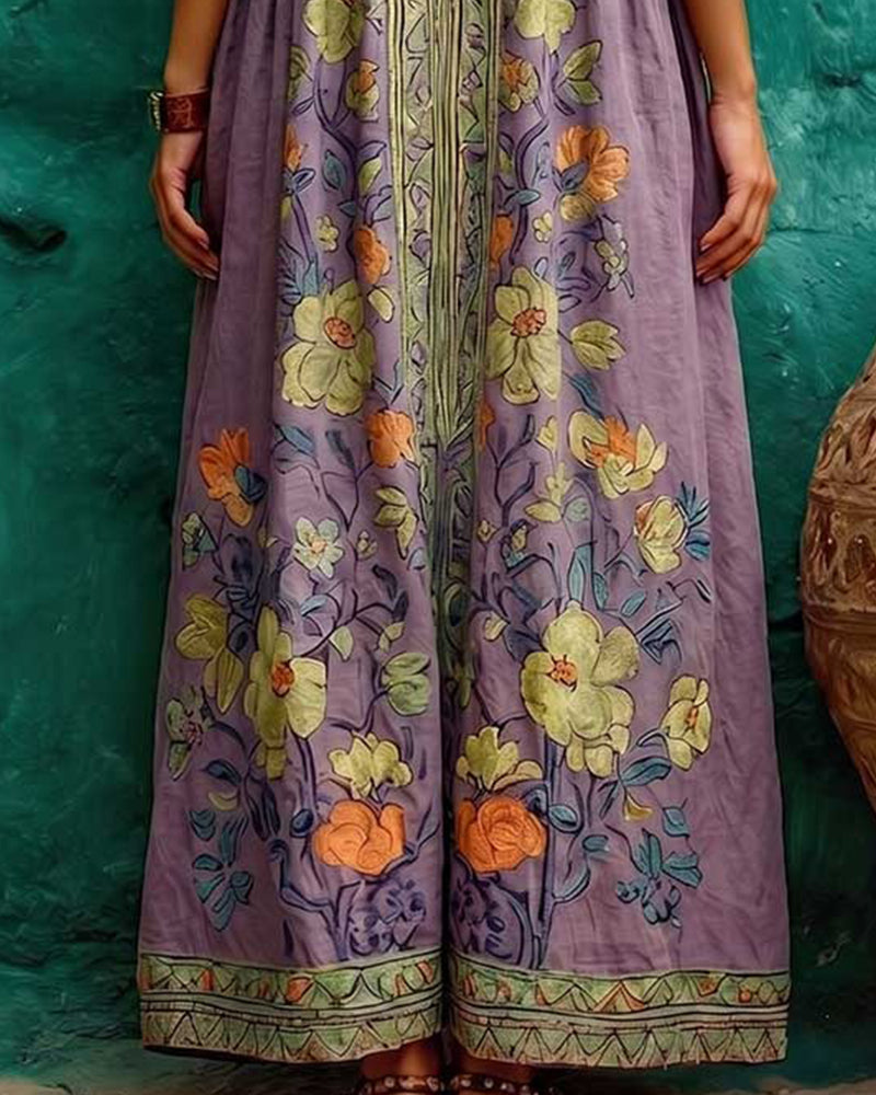 Robe Rétro Imprimé Poche Sans Manches Longue