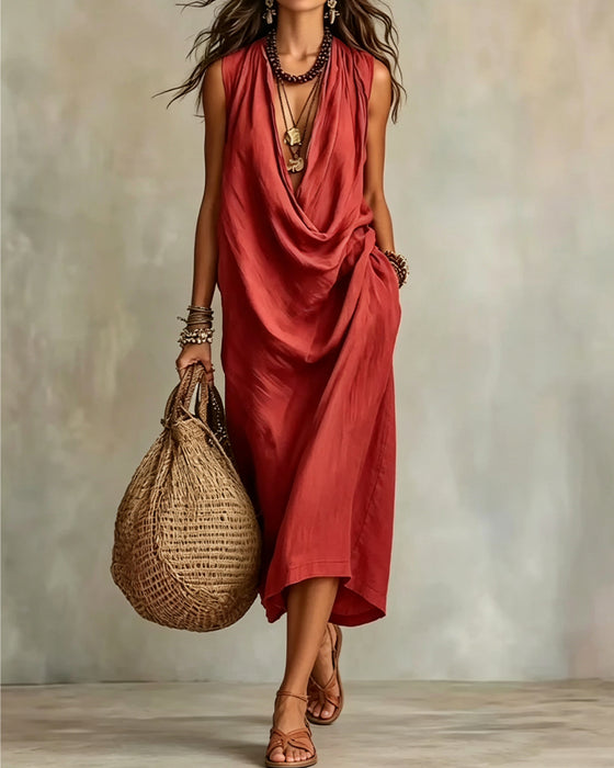 Robe Sans Manches Col V Mode
