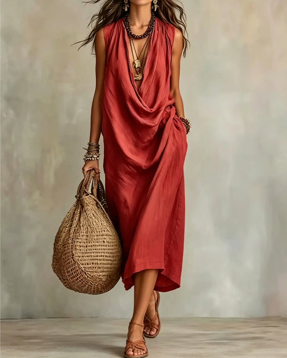 Robe Sans Manches Col V Mode