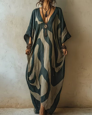 Robe Profond V Abstrait Vague Print