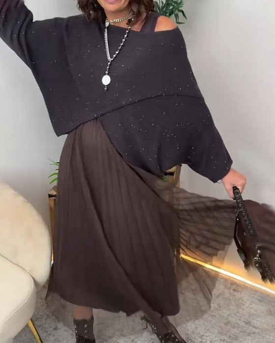Ensemble Avec Style Élégant, Pull Asymétrique Et Jupe en Dentelle
