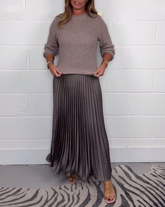 Robe plissée décontractée en patchwork de couleurs contrastées