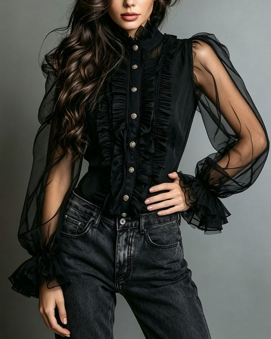 Blouse Bouton Volant Tendance