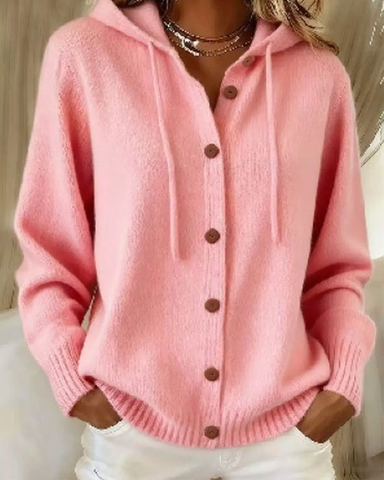 Cardigan Unie Capuche Boutonnage