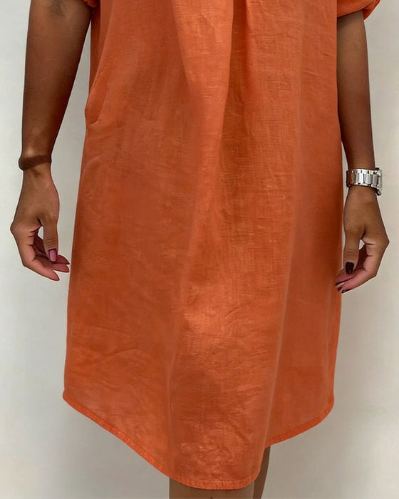 Robe 100% Coton Col V Plissée