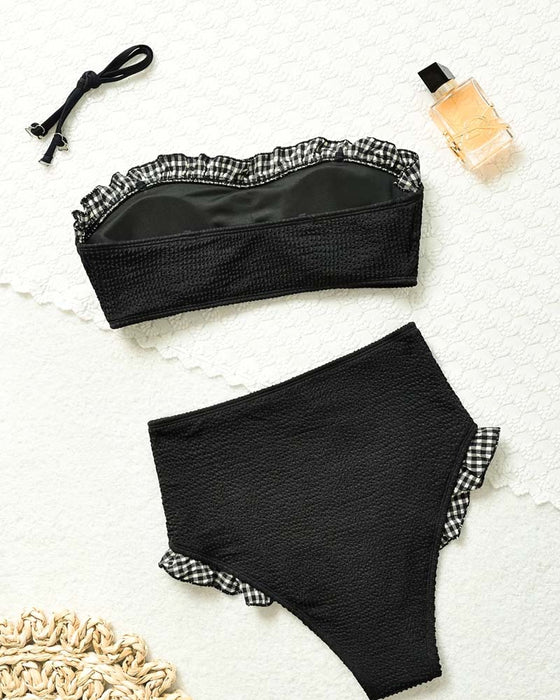 Bikini Carreau Volant Sans Bretelles